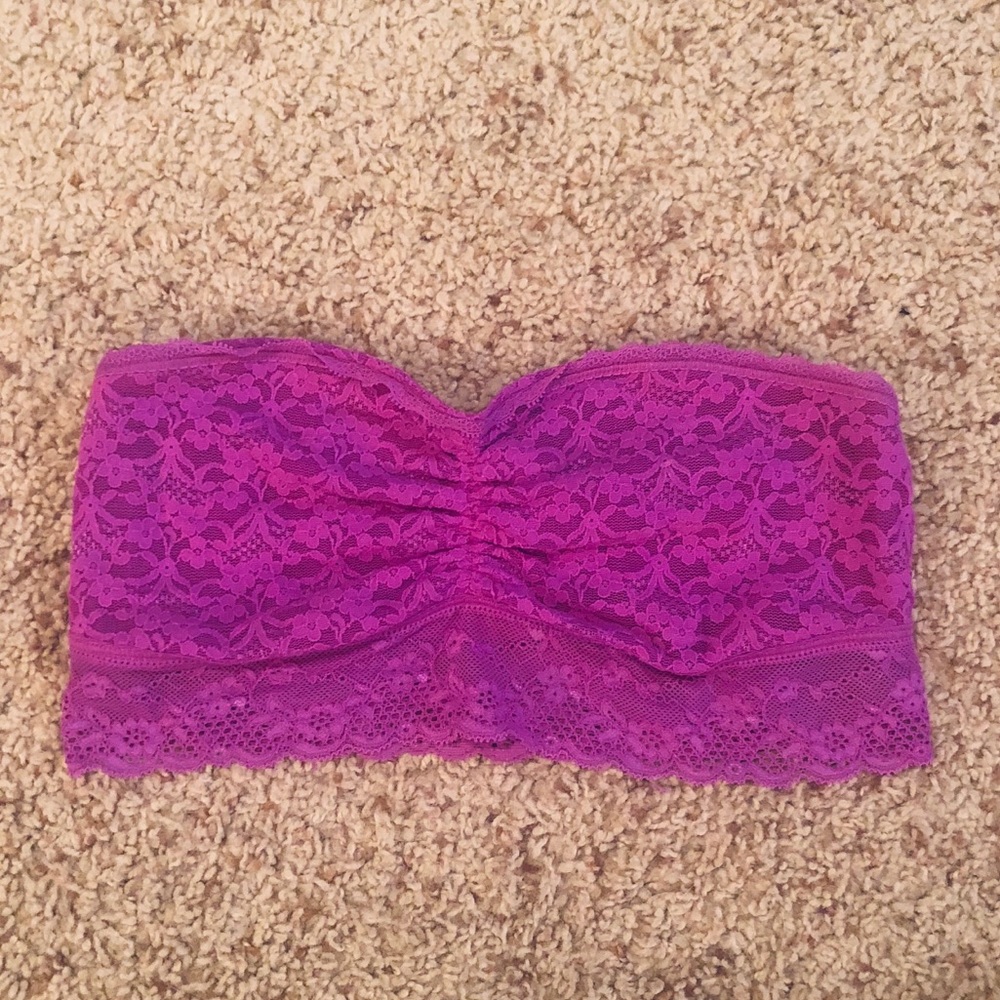 Aerie Magenta Strapless Lace Bandeau Bralette